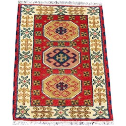 Indo Kazak Hand-knotted Red/ Ivory Rug (2' x 3')