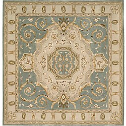 Hand-tufted Transitional Blue Wool Rug (7' Square)