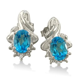 10k White Gold Blue Topaz and Diamond Earrings