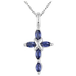 10k White Gold Blue Sapphire Cross Necklace
