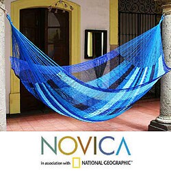 Hand-woven Large Deluxe Blue Caribbean Hammock (Mexico)