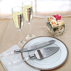 50th Wedding Anniversary Flutes and Cake Server Set
