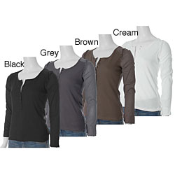 Everyday Women's Long-sleeve Ruffled Henley Shirt
