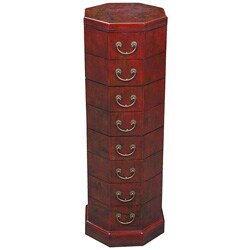 Hand-painted Red Bonded Leather Oriental Accent End Table