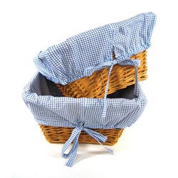Honey Wicker Basket Set with Navy Gingham Liners