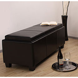 Flip-top Black Leather Storage Bench 
