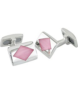 Sterling Silver Pink Cat's Eye Cuff Links