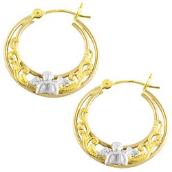 14k Two-tone Gold Cherub Hoop Earrings