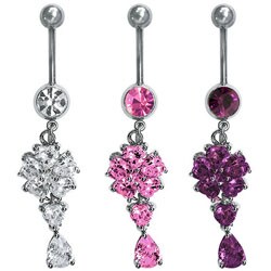 Surgical Steel Flowery CZ Dangling Navel Ring