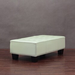 Button-tufted Creme Leather Bench