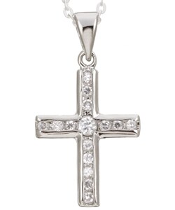 Sterling Silver 18-inch Channel-set CZ Cross Necklace