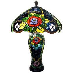 Tiffany-style Rose Double Lite Dragonfly Lamp