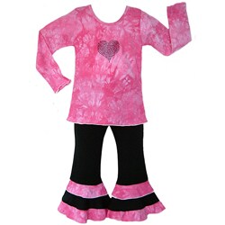 AnnLoren Girl's 2-piece Pink and Black Tie-dye Pant Set