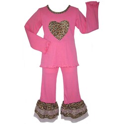 AnnLoren Girl's Leopard Pink Cha Cha 2-piece Outfit