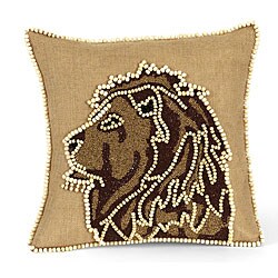 Botswana Beaded Lion Head Pillow