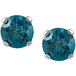 14k Gold 1 1/2ct TDW Deep Blue Diamond Earrings (I1-I2)