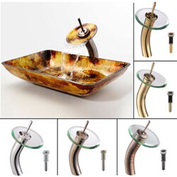 Kraus Amber Rectangular Glass Sink and Waterfall Faucet