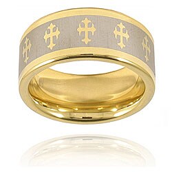 Men's Tungsten Polished Gold-plated Laser Cross Band (10 mm)