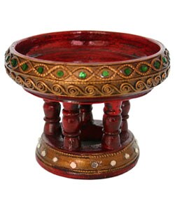 Red Lacquer Platter Holder w/ Stained Glass