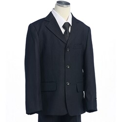 BJK Collections Boy's 5-piece Navy Blue Stripe Suit