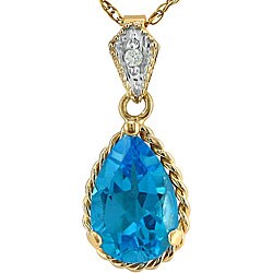 10k Yellow Gold Blue Topaz and Diamond Necklace