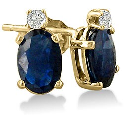14k Yellow Gold Sapphire and Diamond Stud Earrings