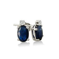 14k White Gold Sapphire and Diamond Stud Earrings
