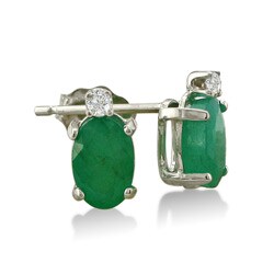 14k White Gold Emerald and Diamond Stud Earrings