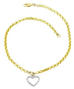 14k Gold Diamond Accent Heart Charm Anklet