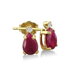 14k Yellow Gold Ruby and Diamond Accent Earrings