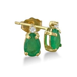  14k Yellow Gold Emerald and Diamond Earrings