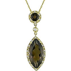 14k Gold Smokey Quartz and 1/6ct TDW Diamond Necklace