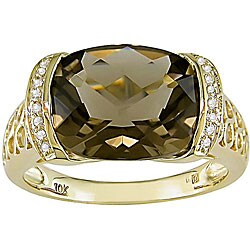 10k Gold Smokey Quartz and Diamond Accent Ring