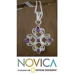 Sterling Silver 'Lilac Snowflake' Amethyst Necklace (India)