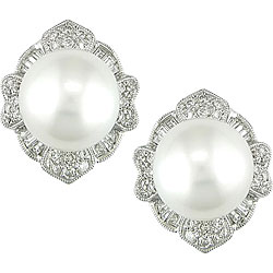 14k Gold Pearl 1 1/5ct TDW Diamond Earrings (HI, I1-I2) (12-13 mm)