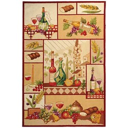Hand-hooked Wine and Fruit Multicolor Wool Rug (6' x 9')