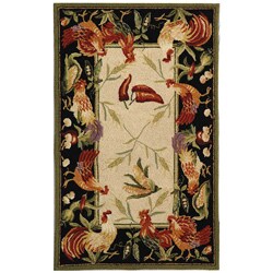 Hand-hooked Rooster Garden Ivory/ Black Wool Runner (2'6 x 4')