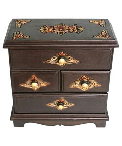 Hand-etched Teak Velvet Jewelry Box