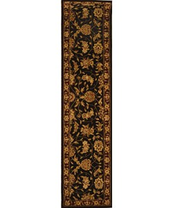Handmade Isfahan Black/ Burgundy Wool and Silk Runner (2'3 x 12')