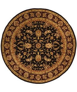 Handmade Traditions Isfahan Black/ Burgundy Wool and Silk Rug (8' Round)