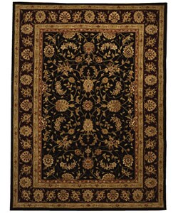 Handmade Isfahan Black/ Burgundy Wool and Silk Rug (8' x 11')