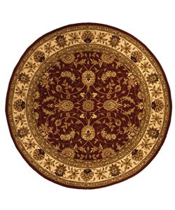 Handmade Isfahan Burgundy/ Ivory Wool and Silk Rug (8' Round)