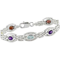 Sterling Silver Oval Multi-gemstone Link Bracelet