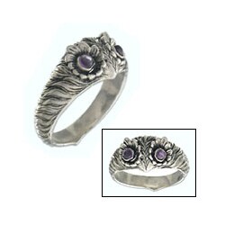 Sterling Silver 'Owl Wisdom' Amethyst Ring (Indonesia)