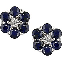 10k Gold White and Blue Sapphire Flower Earrings