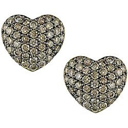 14k Gold 1-1/10ct Champagne Diamond Heart Earrings