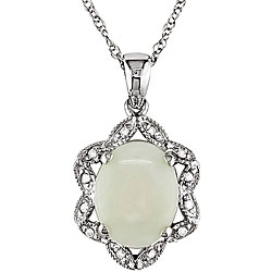 10k White Gold Diamond and Created Opal Nekclace