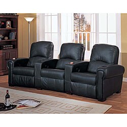 Black Leather Home Movie Theater Seats (Set of 3)