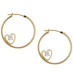 10k Yellow Gold Heart with CZ Hoop Earrings