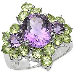 Sterling Silver Genuine Amethyst and Peridot Ring